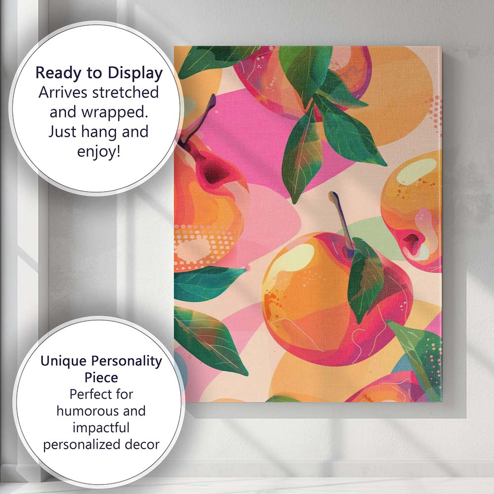 Colourful Peach Fruit Abstract Geometric Pattern Canvas Wall Art Print Decor Picture Ready to Hang
