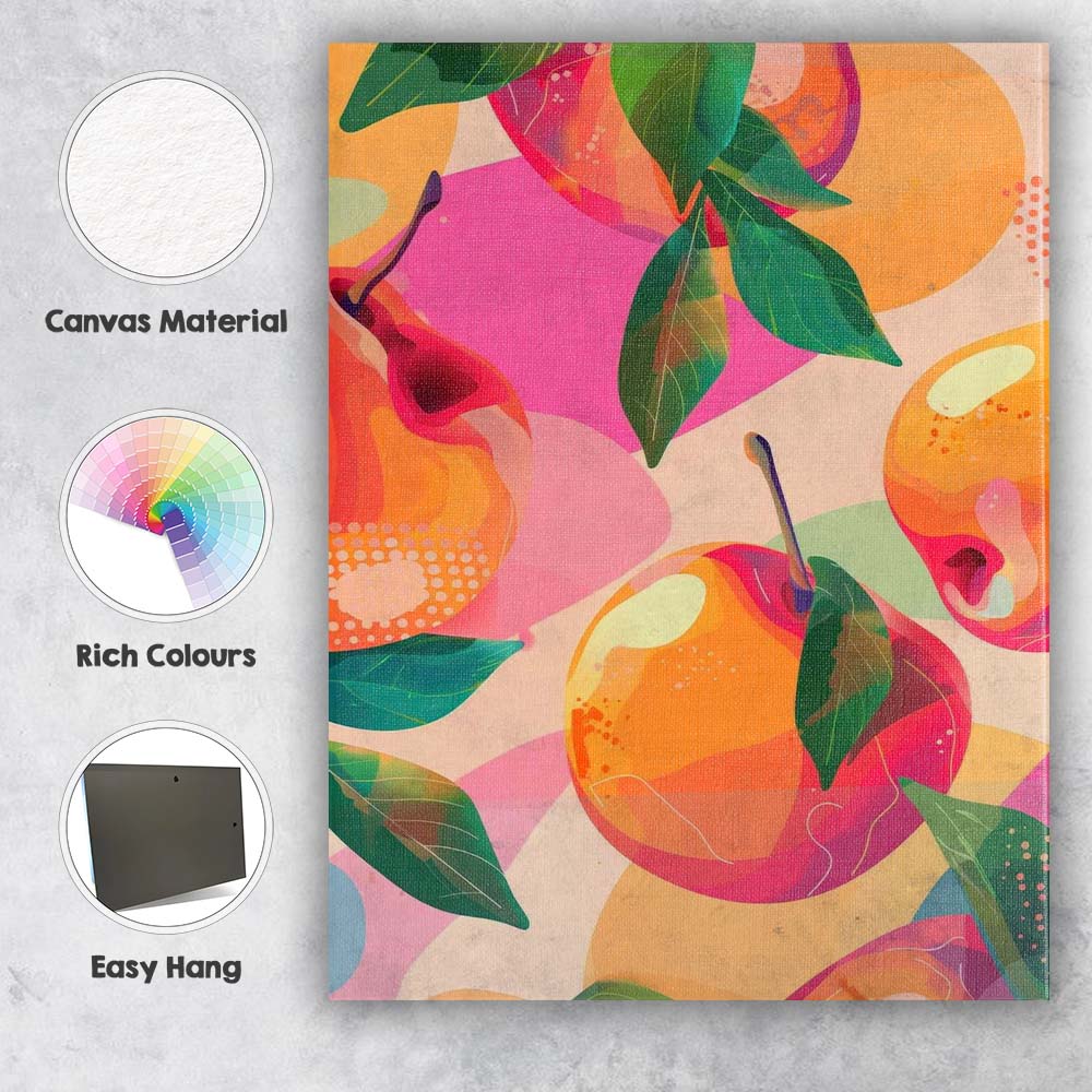 Colourful Peach Fruit Abstract Geometric Pattern Canvas Wall Art Print Decor Picture Ready to Hang