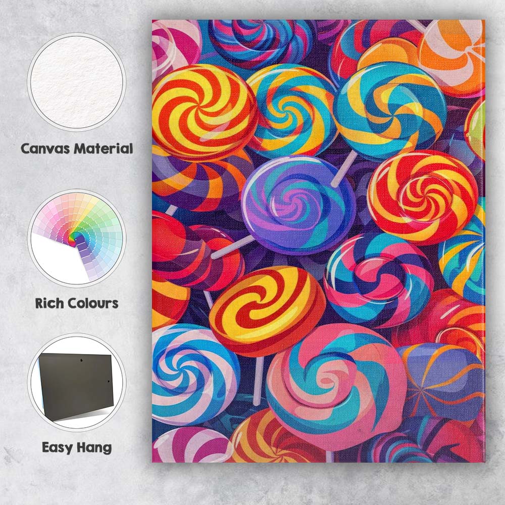 Bright Rainbow Swirl Lollipop Sweet Treat Pattern Canvas Wall Art Print Decor Picture Ready to Hang