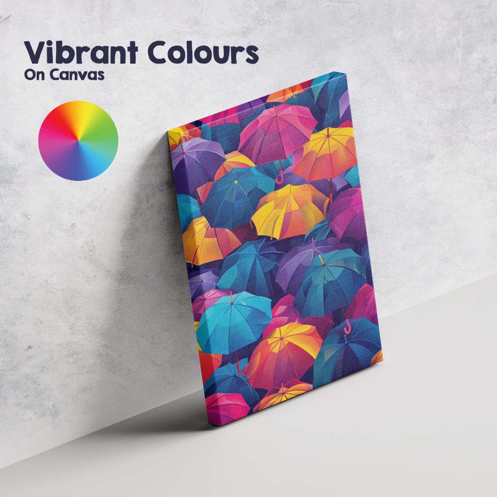 Vibrant Multicoloured Umbrella Pattern Modern Pop Art Canvas Wall Art Print Decor Picture Ready to Hang