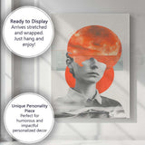 Surreal Monochrome Portrait With Red Moon Ocean Collage Canvas Wall Art Print Decor Picture Ready to Hang