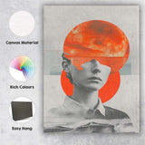 Surreal Monochrome Portrait With Red Moon Ocean Collage Canvas Wall Art Print Decor Picture Ready to Hang