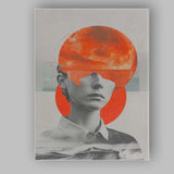 Surreal Monochrome Portrait With Red Moon Ocean Collage Canvas Wall Art Print Decor Picture Ready to Hang