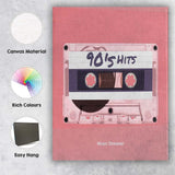 Retro Pink Nineties Hits Cassette Tape Music Typography Canvas Wall Art Print Decor Picture Ready to Hang