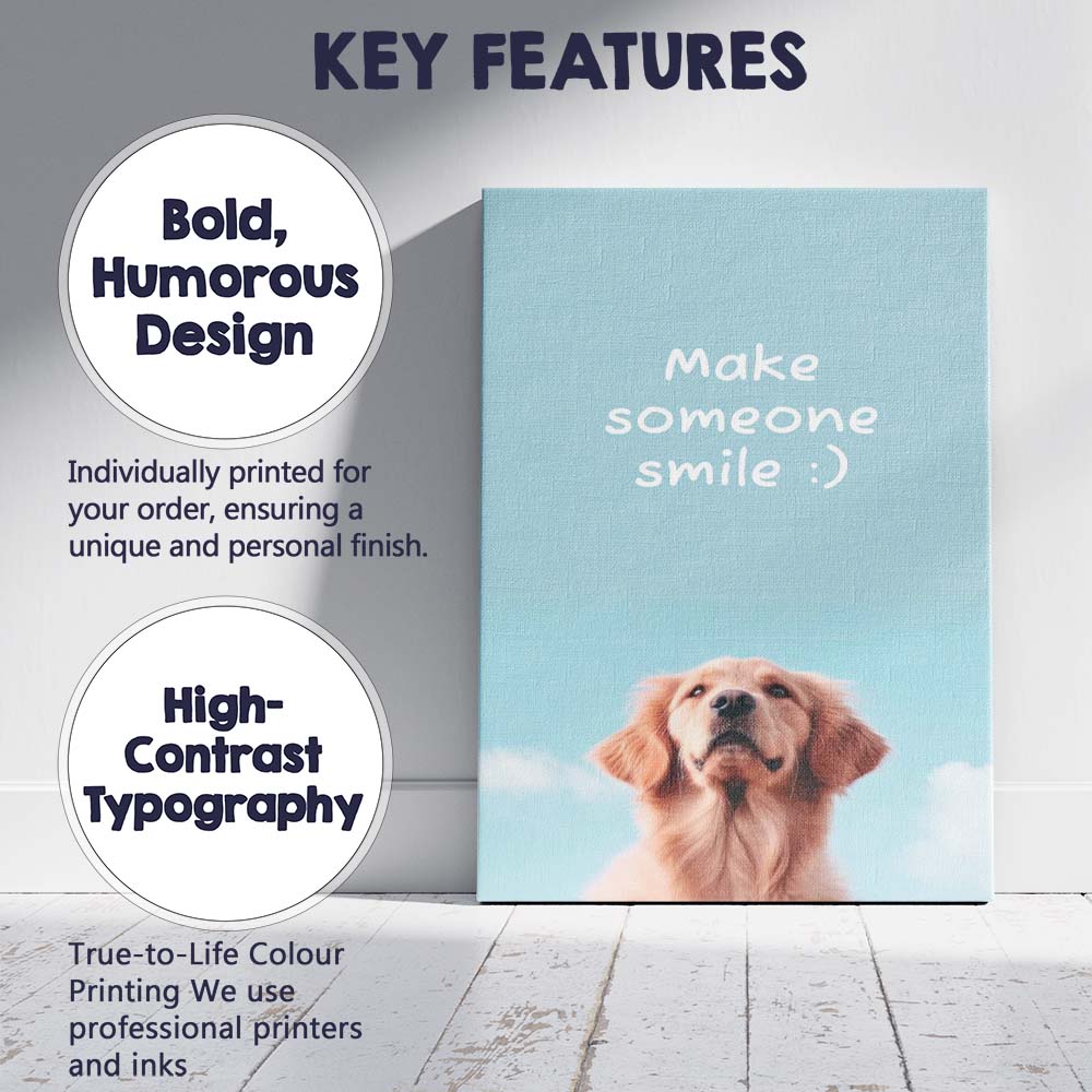 Make Someone Smile Golden Retriever Inspirational Typography Canvas Wall Art Print Decor Picture Ready to Hang