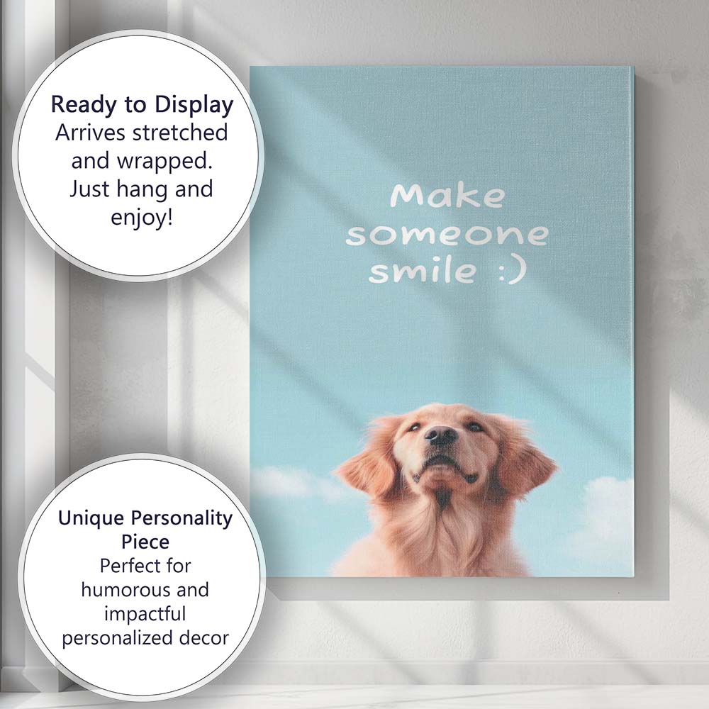Make Someone Smile Golden Retriever Inspirational Typography Canvas Wall Art Print Decor Picture Ready to Hang