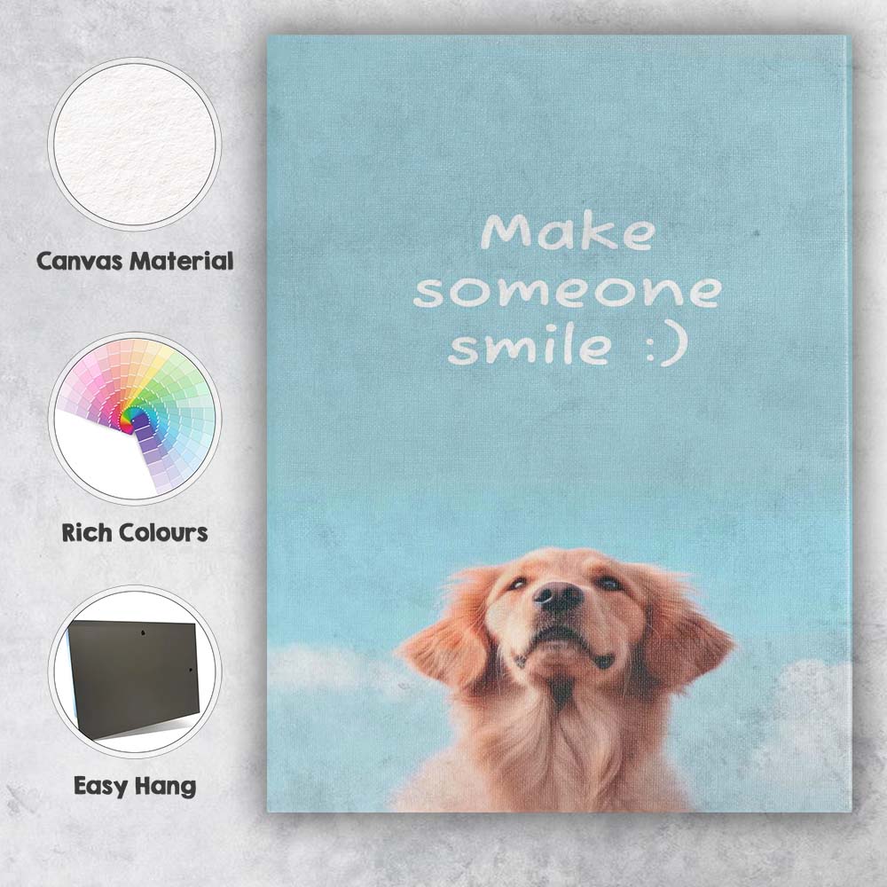 Make Someone Smile Golden Retriever Inspirational Typography Canvas Wall Art Print Decor Picture Ready to Hang