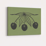 Minimalist Black Cherries Botanical Linocut Illustration Canvas Wall Art Print Decor Picture Ready to Hang