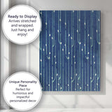Indigo Blue Minimalist Vertical Botanical Stem Repeat Pattern Canvas Wall Art Print Decor Picture Ready to Hang