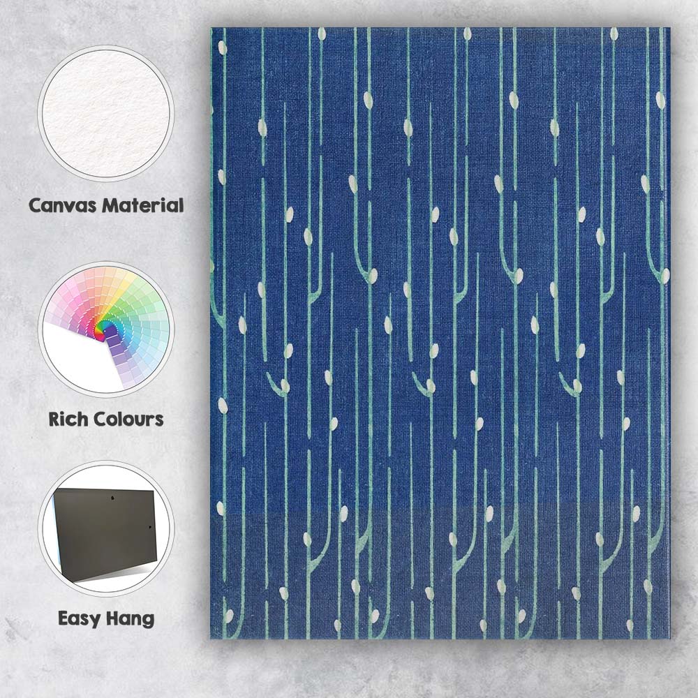 Indigo Blue Minimalist Vertical Botanical Stem Repeat Pattern Canvas Wall Art Print Decor Picture Ready to Hang