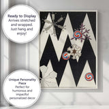 Black White Zigzag Geometric Snowflake Scandinavian Folk Art Canvas Wall Art Print Decor Picture Ready to Hang