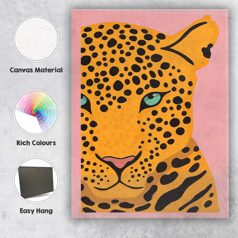 Pink Background Pop Art Leopard Portrait Contemporary Animal Illustration Canvas Wall Art Print Decor Picture Ready to Hang