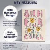 Summer Chill Smiling Daisy Typography Retro Floral Canvas Wall Art Print Decor Picture Ready to Hang