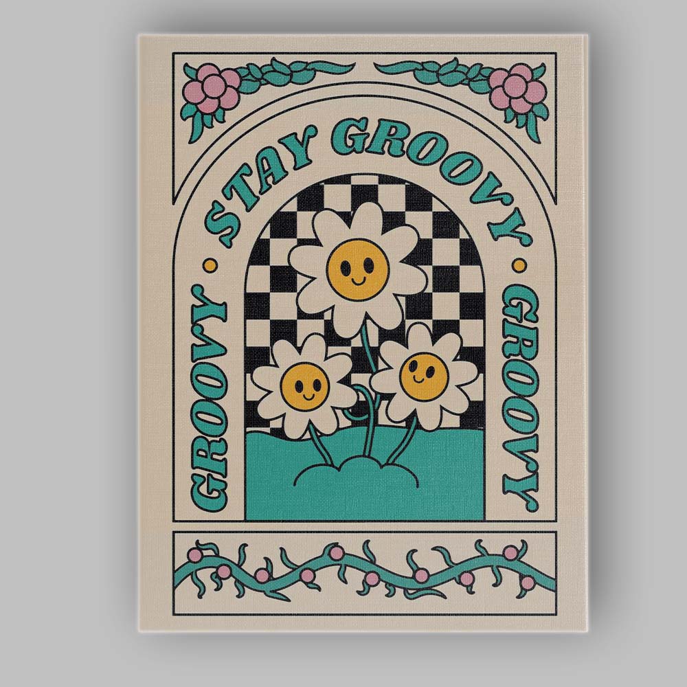 Stay Groovy Smiling Daisy Floral Retro Typography Canvas Wall Art Print Decor Picture Ready to Hang