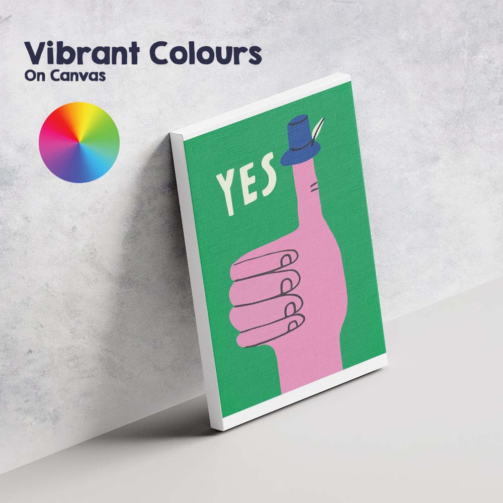 Yes Thumbs Up Hand With Blue Hat Minimalist Pop Art Canvas Wall Art Print Decor Picture Ready to Hang