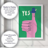 Yes Thumbs Up Hand With Blue Hat Minimalist Pop Art Canvas Wall Art Print Decor Picture Ready to Hang