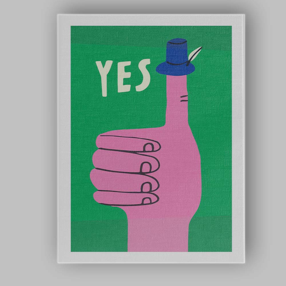 Yes Thumbs Up Hand With Blue Hat Minimalist Pop Art Canvas Wall Art Print Decor Picture Ready to Hang