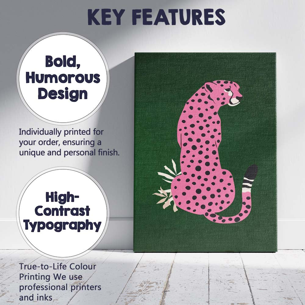 Pink Leopard Jungle Animal Contemporary Minimalist Illustration Canvas Wall Art Print Decor Picture Ready to Hang