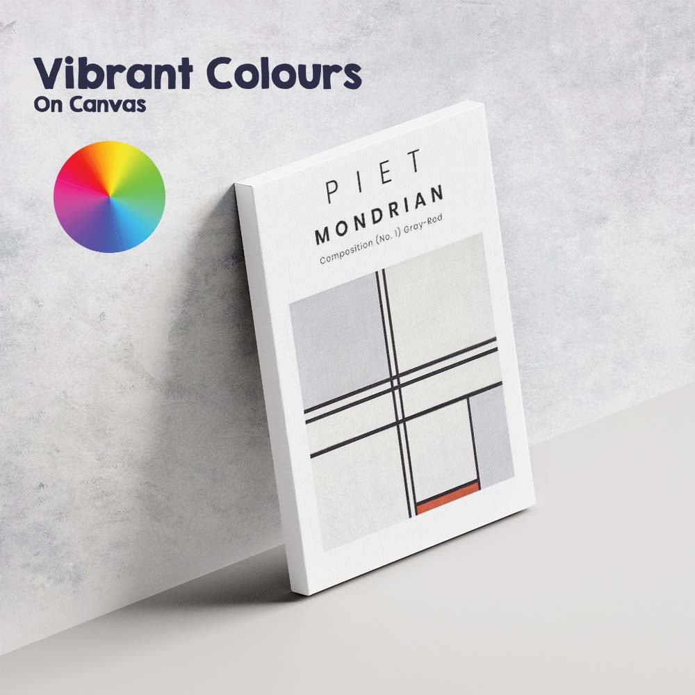Piet Mondrian Composition Number One Grey Red Minimalist Abstract Canvas Wall Art Print Decor Picture Ready to Hang