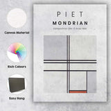 Piet Mondrian Composition Number One Grey Red Minimalist Abstract Canvas Wall Art Print Decor Picture Ready to Hang