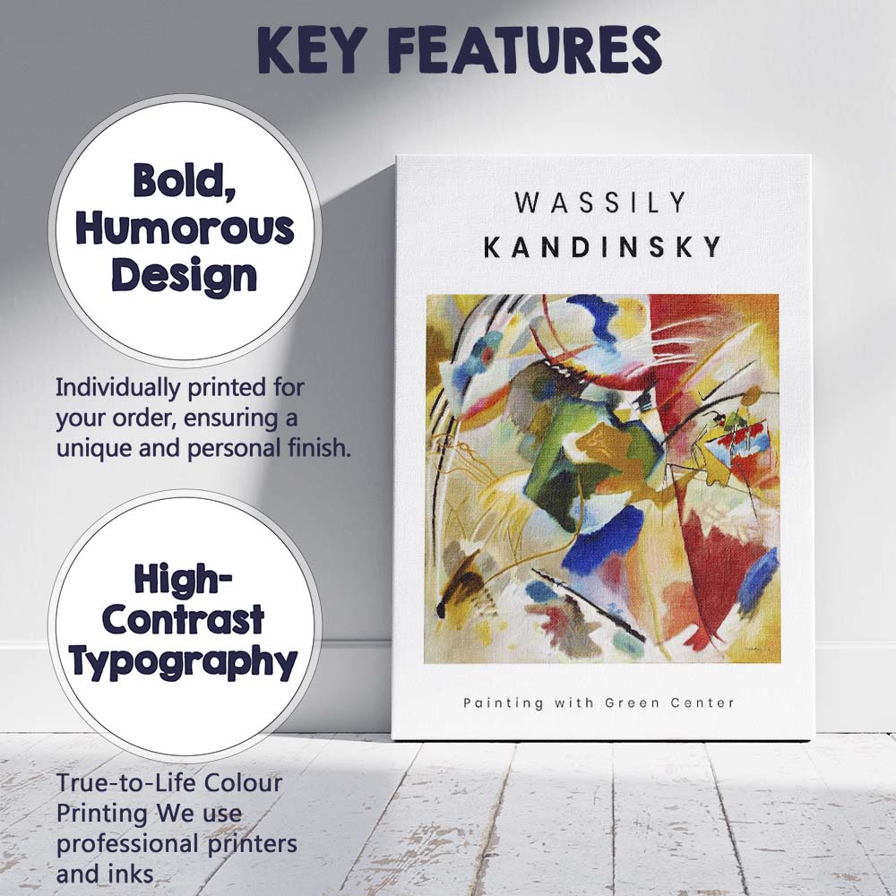 Wassily Kandinsky Painting With Green Center Abstract Expressionist Museum Art Canvas Wall Art Print Decor Picture Ready to Hang