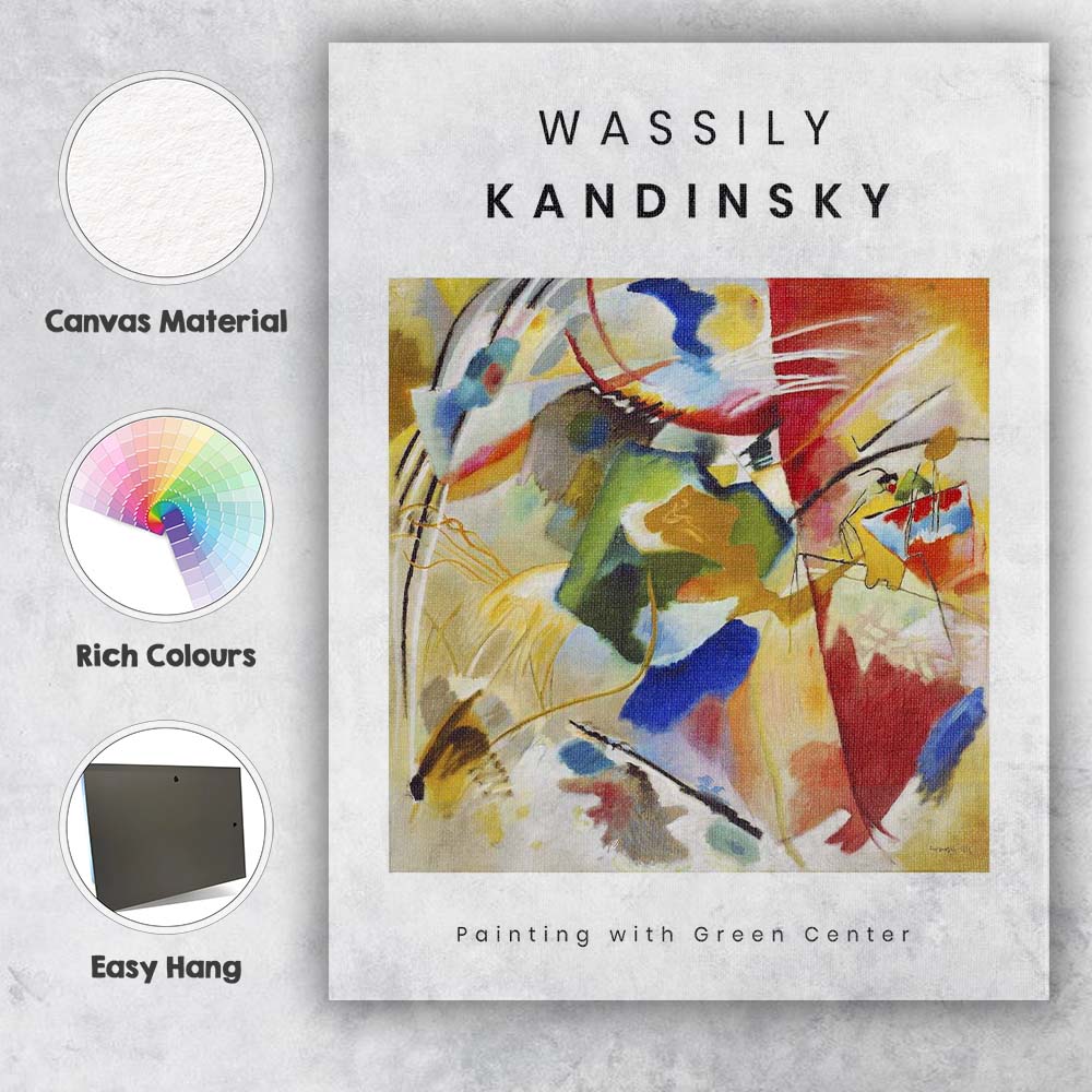 Wassily Kandinsky Painting With Green Center Abstract Expressionist Museum Art Canvas Wall Art Print Decor Picture Ready to Hang