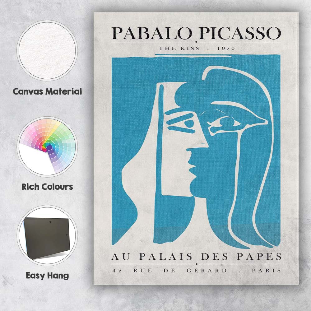 Pablo Picasso The Kiss Minimalist Line Art Exhibition Poster Canvas Wall Art Print Decor Picture Ready to Hang