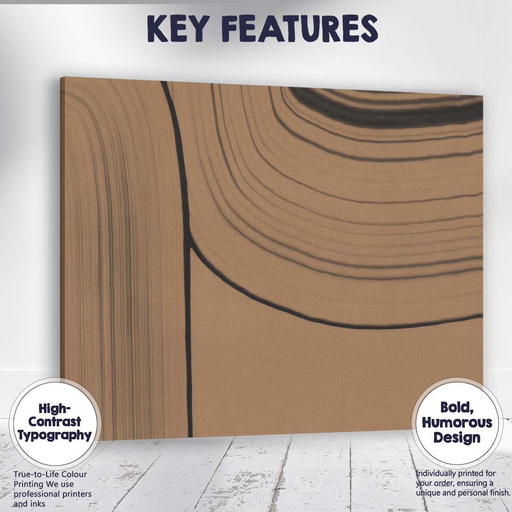 Neutral Beige Minimalist Curved Line Abstract Brushstroke Canvas Wall Art Print Decor Picture Ready to Hang