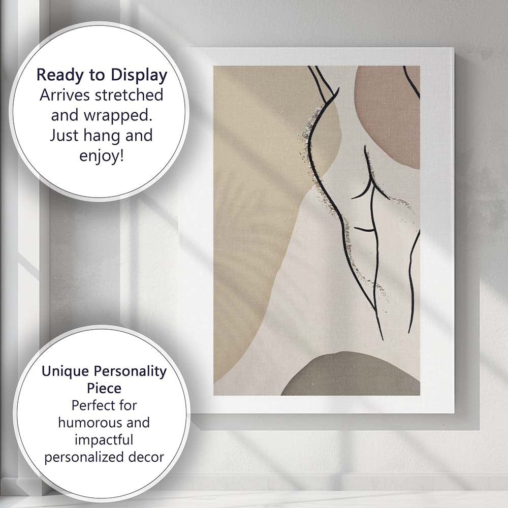Neutral Minimalist Female Line Art Abstract Figure Canvas Wall Art Print Decor Picture Ready to Hang