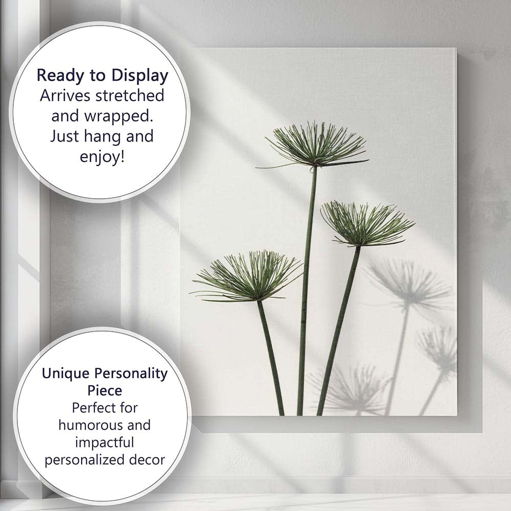 Minimalist Green Papyrus Reed Botanical Shadow Photography Canvas Wall Art Print Decor Picture Ready to Hang