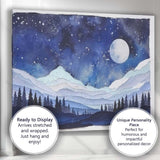 Moonlit Snowy Mountain Landscape Watercolour Night Sky Canvas Wall Art Print Decor Picture Ready to Hang