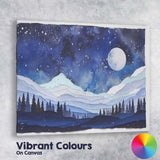 Moonlit Snowy Mountain Landscape Watercolour Night Sky Canvas Wall Art Print Decor Picture Ready to Hang