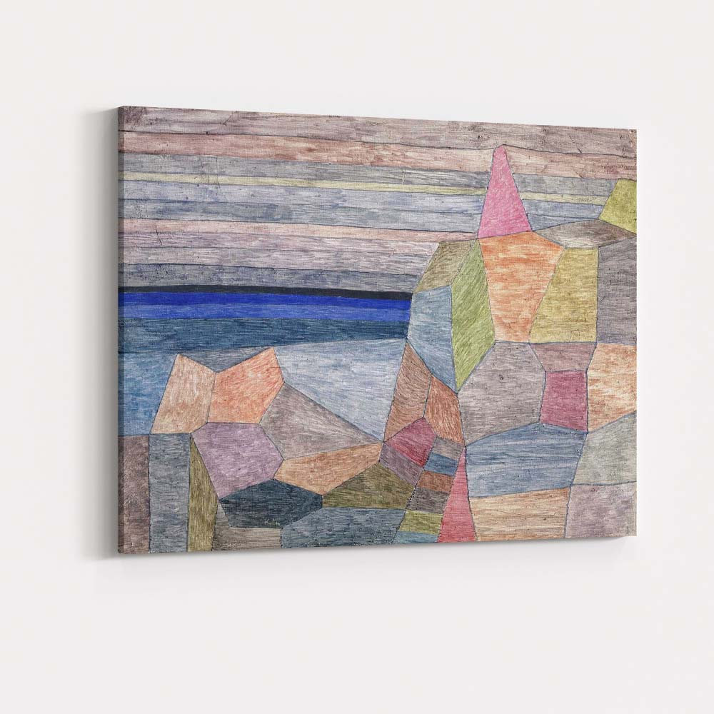 Pastel Cubist Coastal Village Landscape Abstract Painting Canvas Wall Art Print Decor Picture Ready to Hang