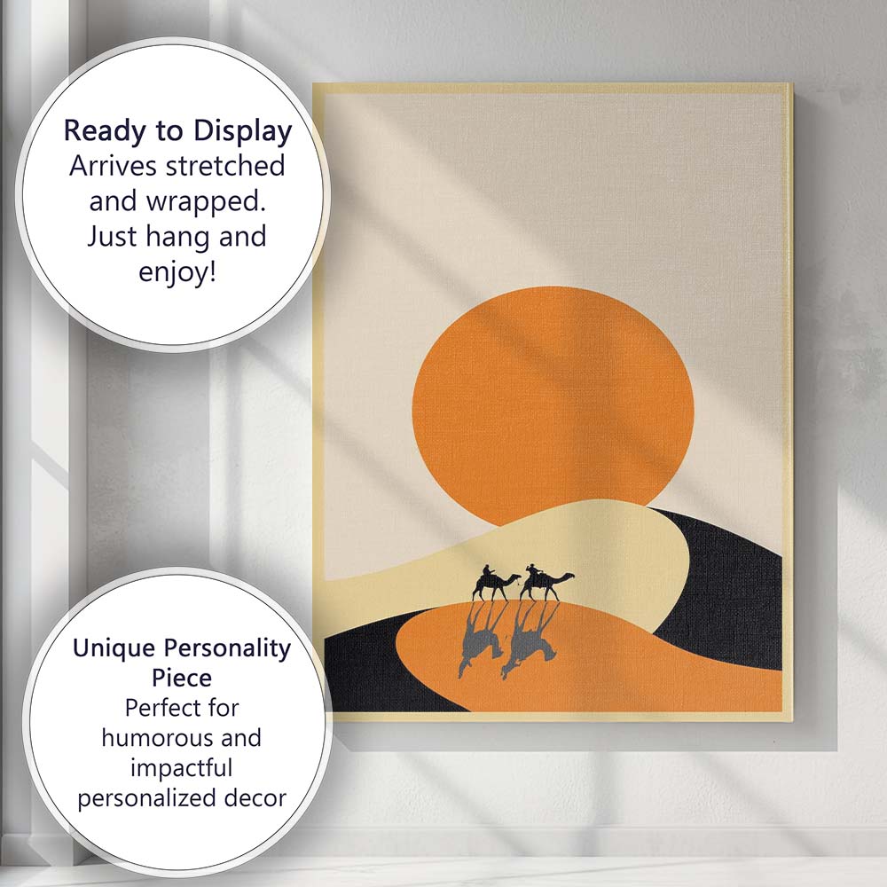 Minimalist Desert Sunset Camel Caravan Silhouette Landscape Canvas Wall Art Print Decor Picture Ready to Hang