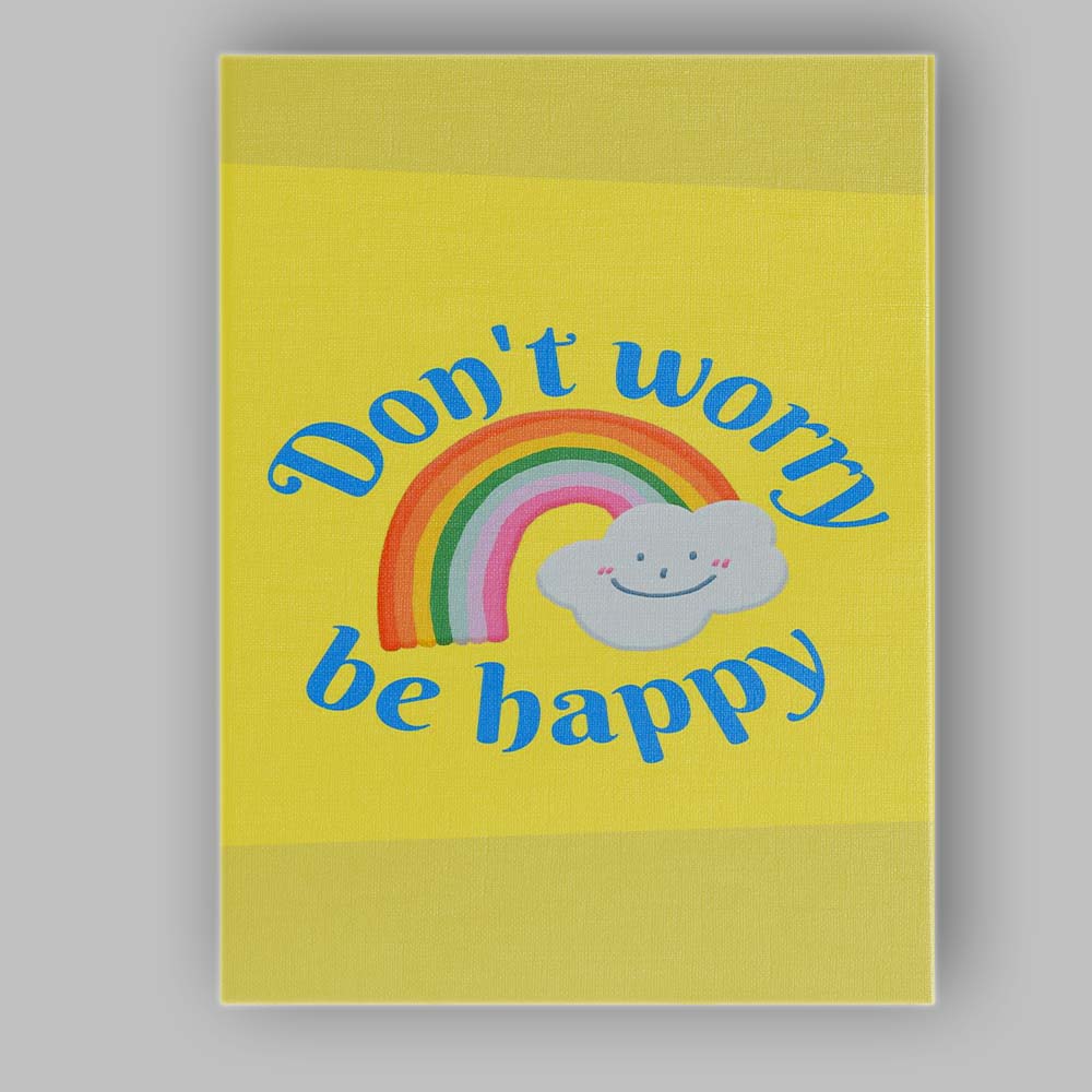 Cute Rainbow Smile Dont Worry Be Happy Typography Canvas Wall Art Print Decor Picture Ready to Hang