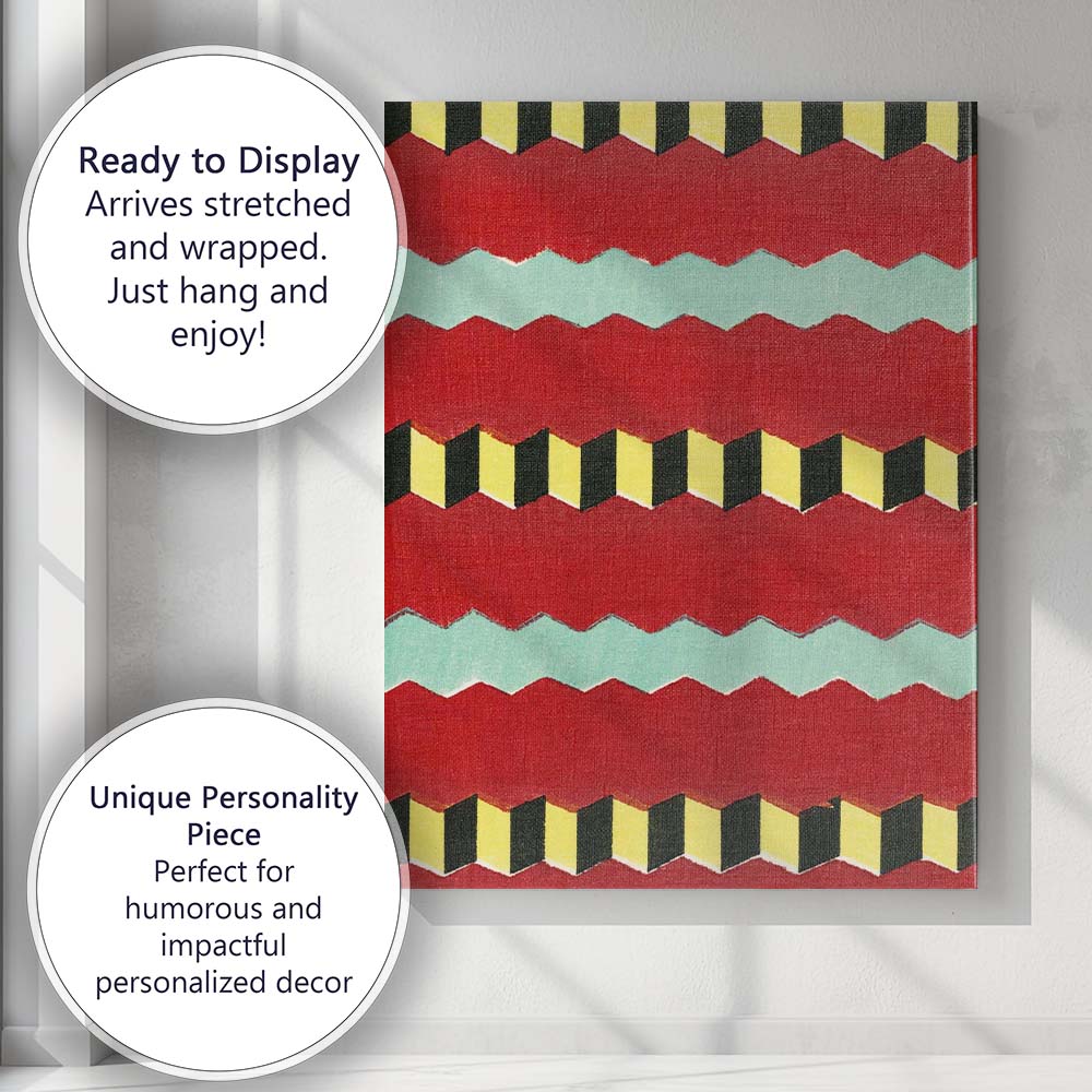 Bold Red Aqua Black Zigzag Geometric Abstract Pattern Canvas Wall Art Print Decor Picture Ready to Hang