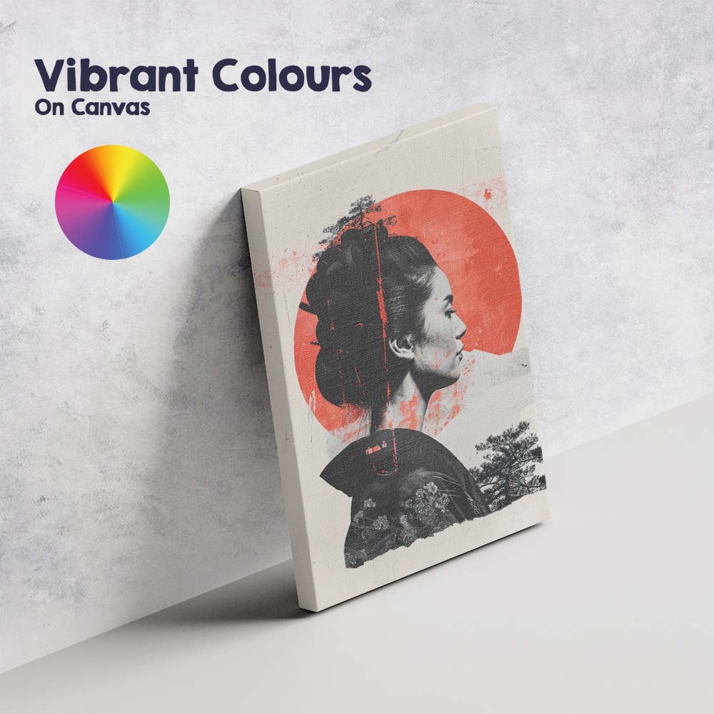 Japanese Geisha Red Sun Minimalist Portrait Canvas Wall Art Print Decor Picture Ready to Hang