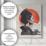 Japanese Geisha Red Sun Minimalist Portrait Canvas Wall Art Print Decor Picture Ready to Hang