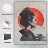 Japanese Geisha Red Sun Minimalist Portrait Canvas Wall Art Print Decor Picture Ready to Hang