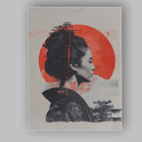 Japanese Geisha Red Sun Minimalist Portrait Canvas Wall Art Print Decor Picture Ready to Hang
