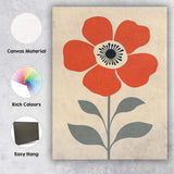Scandinavian Orange Poppy Flower Minimalist Botanical Illustration Canvas Wall Art Print Decor Picture Ready to Hang