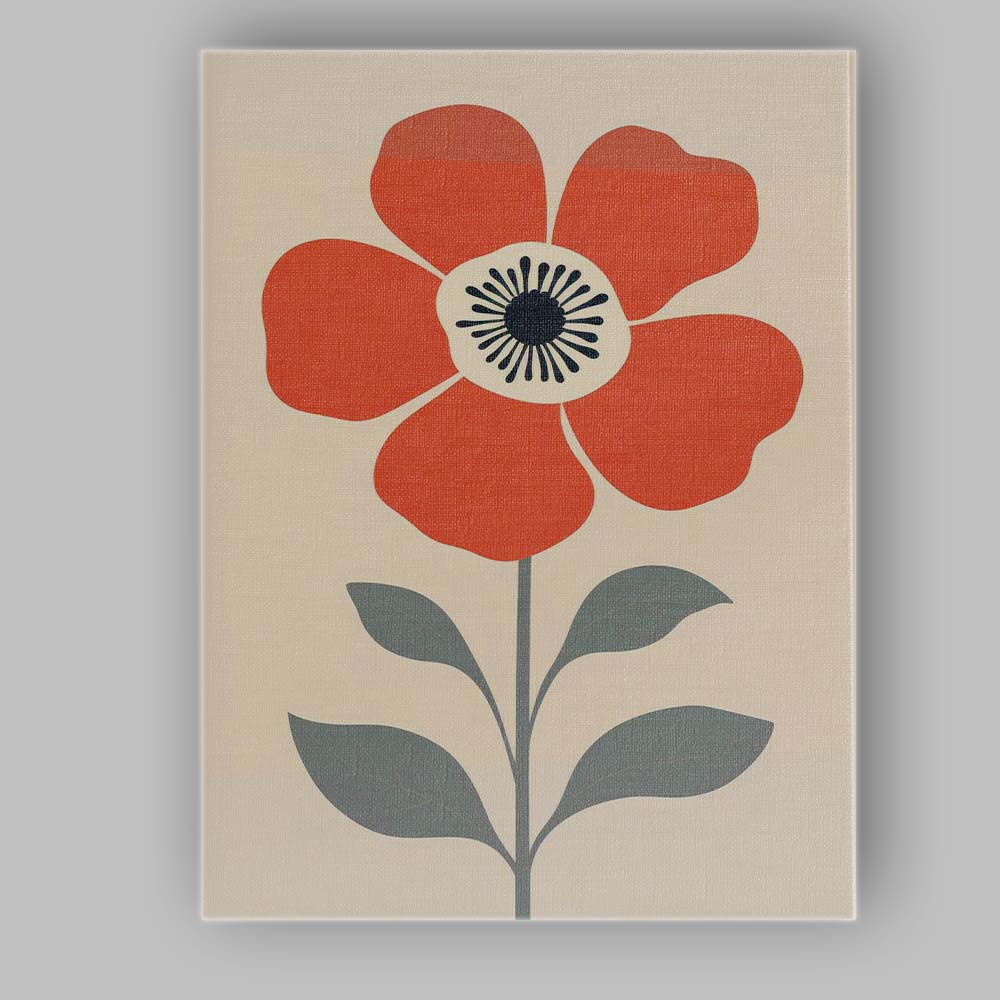 Scandinavian Orange Poppy Flower Minimalist Botanical Illustration Canvas Wall Art Print Decor Picture Ready to Hang