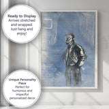 Blue Expressionist Solitary Figure Woodcut Style Portrait Canvas Wall Art Print Decor Picture Ready to Hang