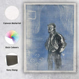 Blue Expressionist Solitary Figure Woodcut Style Portrait Canvas Wall Art Print Decor Picture Ready to Hang