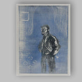 Blue Expressionist Solitary Figure Woodcut Style Portrait Canvas Wall Art Print Decor Picture Ready to Hang