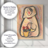 Abstract Female Portrait With Flower Pot Expressionist Painting Canvas Wall Art Print Decor Picture Ready to Hang