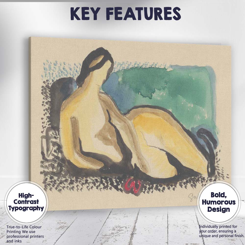 Modern Abstract Reclining Nude Female Watercolour Figure Study Canvas Wall Art Print Decor Picture Ready to Hang