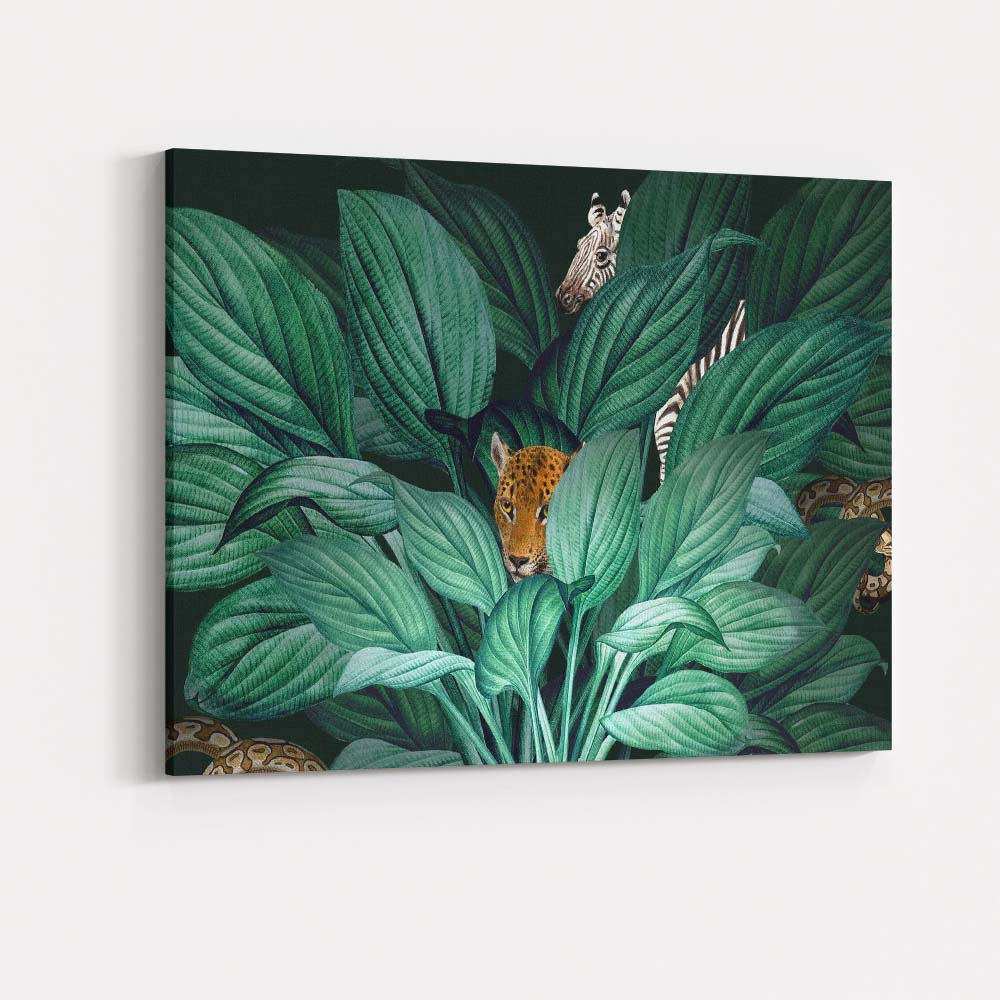 Luxury Tropical Jungle Leopard Zebra And Python Wildlife Canvas Wall Art Print Decor Picture Ready to Hang