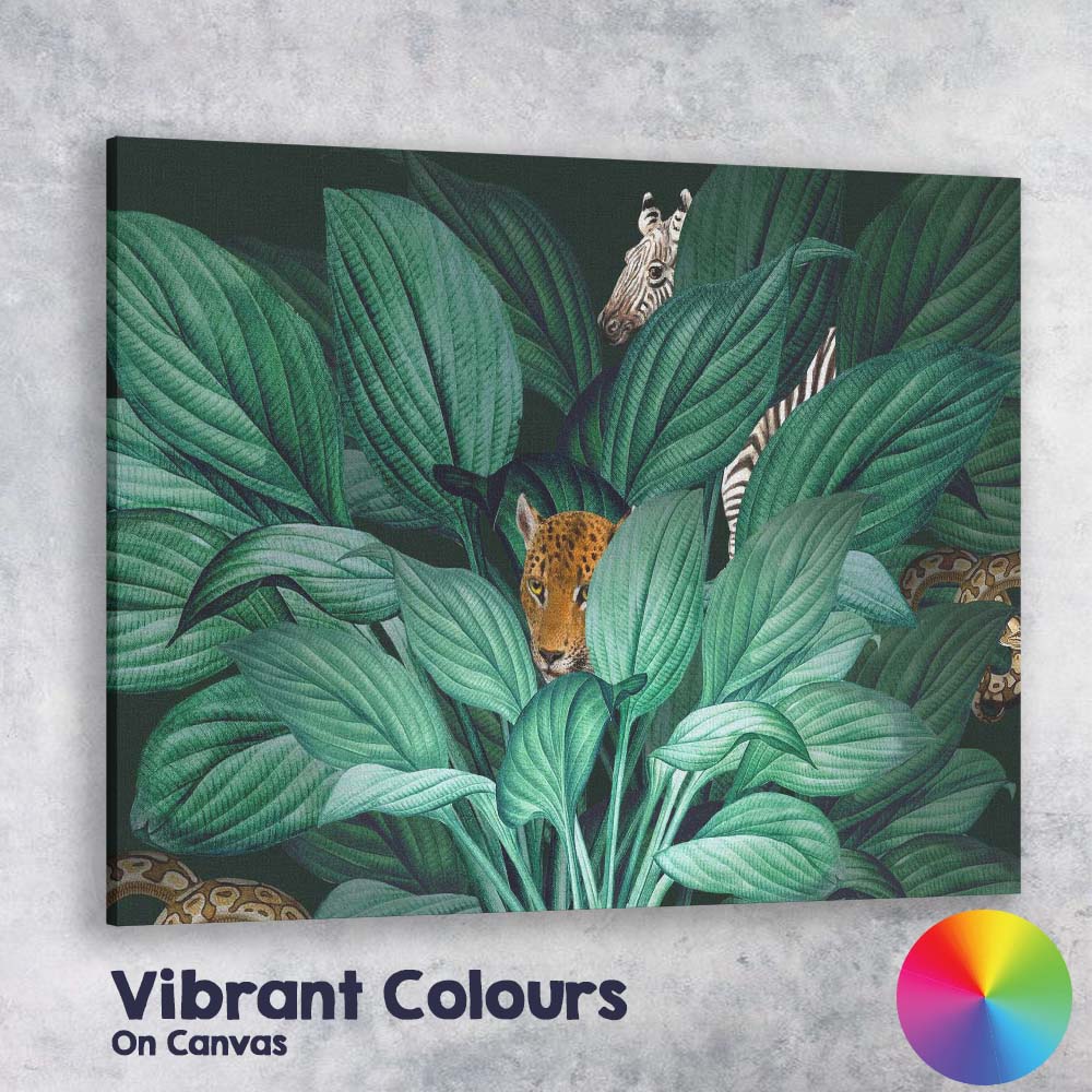 Luxury Tropical Jungle Leopard Zebra And Python Wildlife Canvas Wall Art Print Decor Picture Ready to Hang