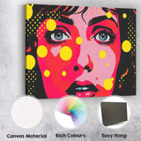 Vibrant Pop Art Female Portrait Yellow Polka Dot Illustration Canvas Wall Art Print Decor Picture Ready to Hang
